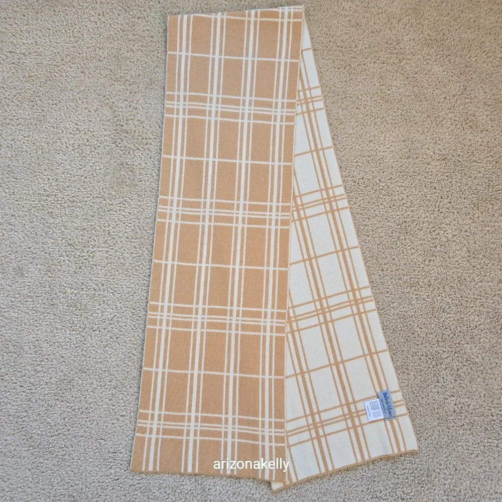 NWOT Knit Cashmere Scarf Bullock & Jones Luxury Tan & Creme Plaid Scotland